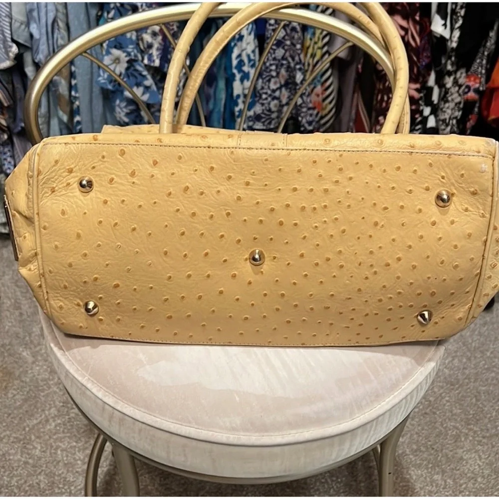 Ostrich Embossed Leather Top Handle Satchel Bag Work Travel‎ Chic